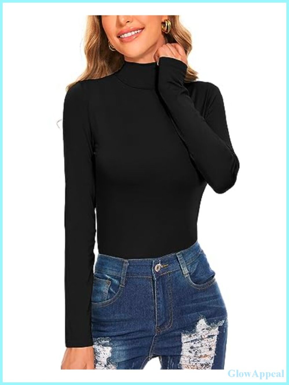 Women's Long Sleeve Mock Turtleneck Top Slim Fit Layering Pullover